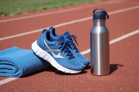 Athletic shoes and water bottle, representing active lifestyle